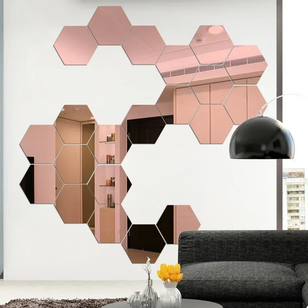 Geometric Hexagon Acrylic Mirror Wall Decals