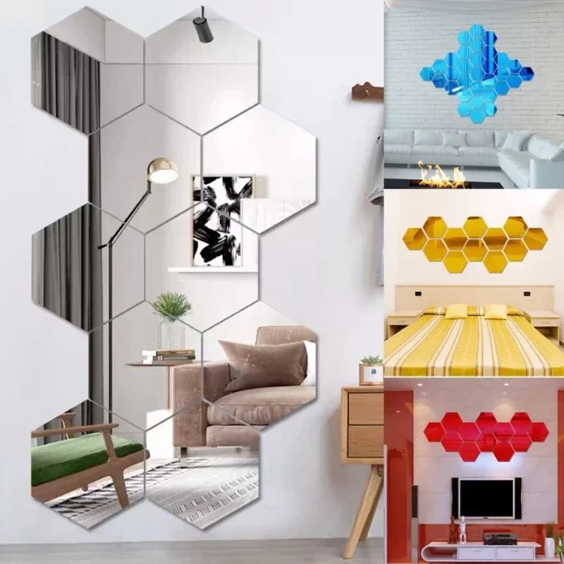 Geometric Hexagon Acrylic Mirror Wall Decals